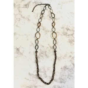 Chico’s Mixed Media Metal Brass Tone Long Chain Necklace